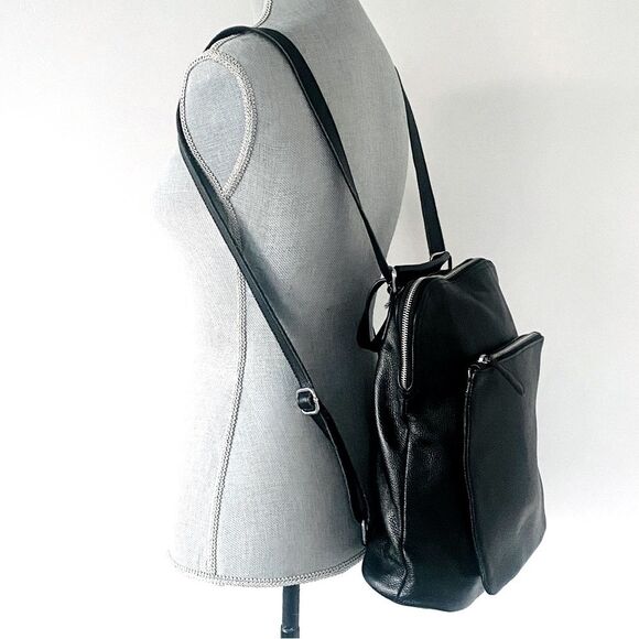 HESHE Black Pebble Leather Three Ways Bag Backpack Crossbody City Minimalist main image 4